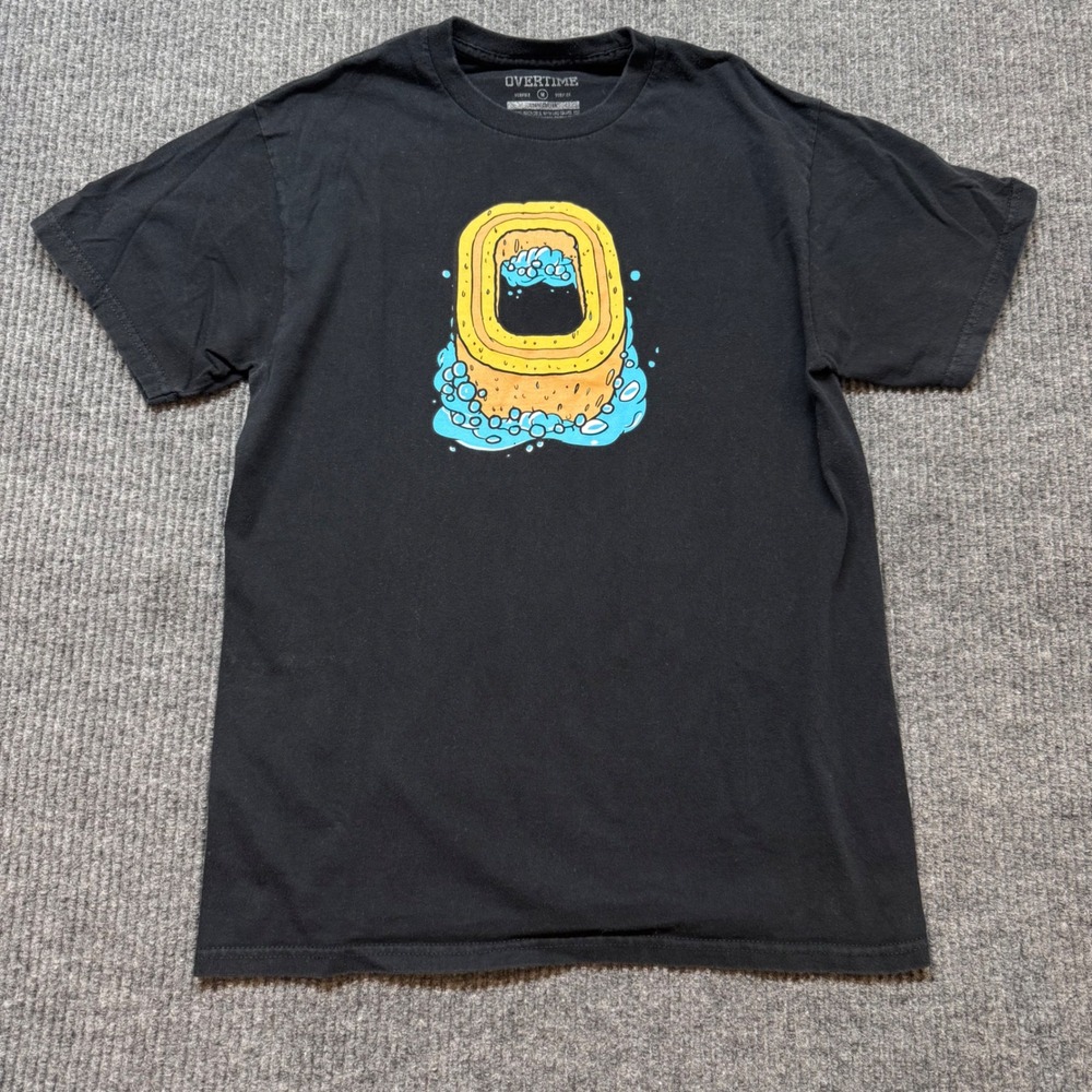 Overtime Carwash Graphic T-Shirt Mens Medium Black Cotton Short Sleeve Tee